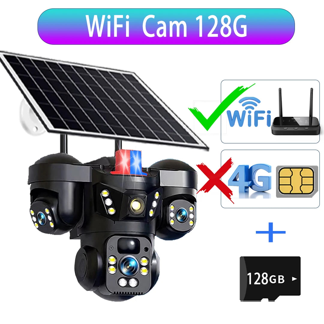 Cámara Solar V380 15MP 4G/WiFi Triple Lente y Triple Pantalla con Zoom 10X
